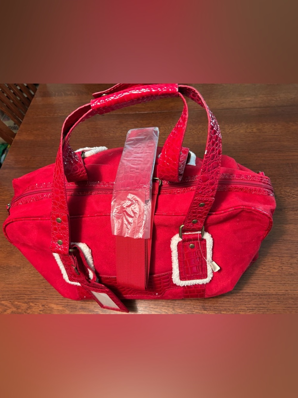 Bath & Body Works Red Tote with Croc-Texture Trim and Shearling Accents